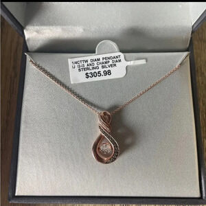NWT 1/4ct Floating DIAMOND champagne rose gold infinity pendent necklace